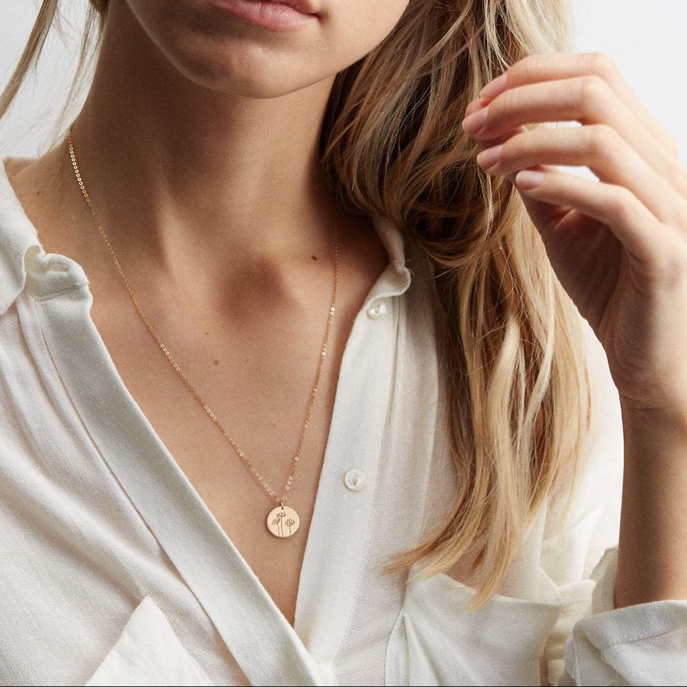 Cosmos October Birth Flower Simple Charm Necklace - Picture 3 of 15